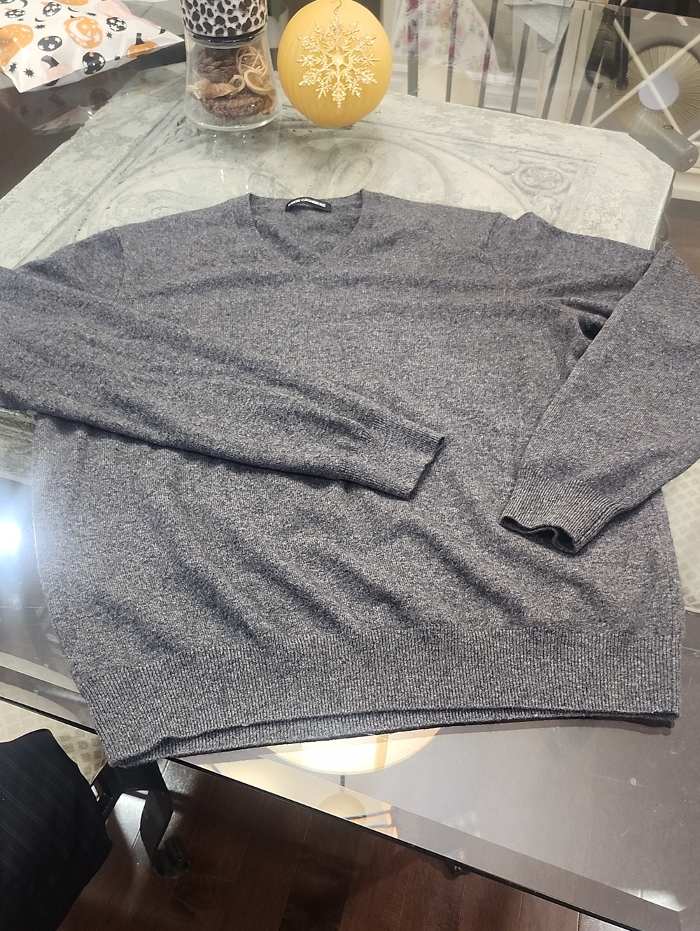 State Cashmere Mens Charcoal Cashmere V Neck Sweater Large